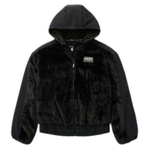JUSTICE Black Mixed Media Soft Faux Fur Insulated Coat GIRLS SIZE 10 NEW